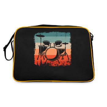 Drummer Retro Drum Kit Drum Silhouette Drummer - Retro Tasche - Schwarz/Gold - Hinten