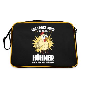 Huhn Hühner - Retro Tasche - Schwarz/Gold - Hinten