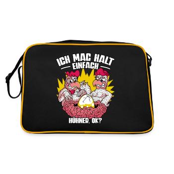 Huhn Hühner - Retro Tasche - Schwarz/Gold - Hinten