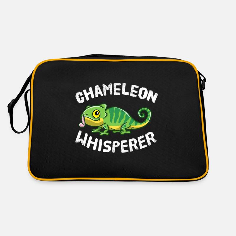 Chameleon Whisperer Chamäleon Reptilien Echsen - Retro Tasche - Schwarz/Gold