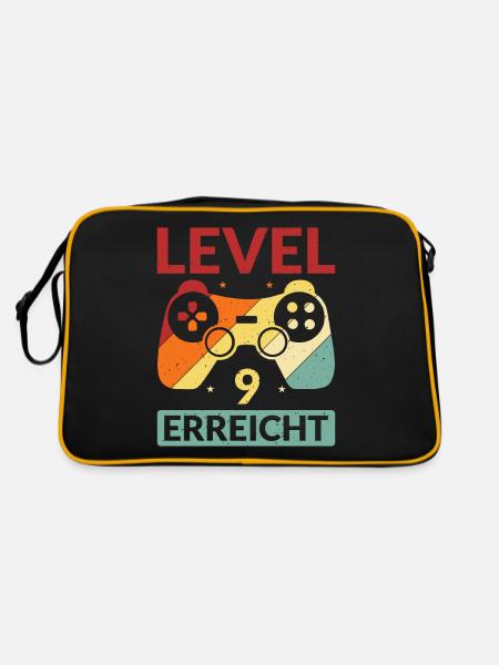 Level 9 Erreicht Gamer - Retro Tasche - Schwarz/Gold - Hinten
