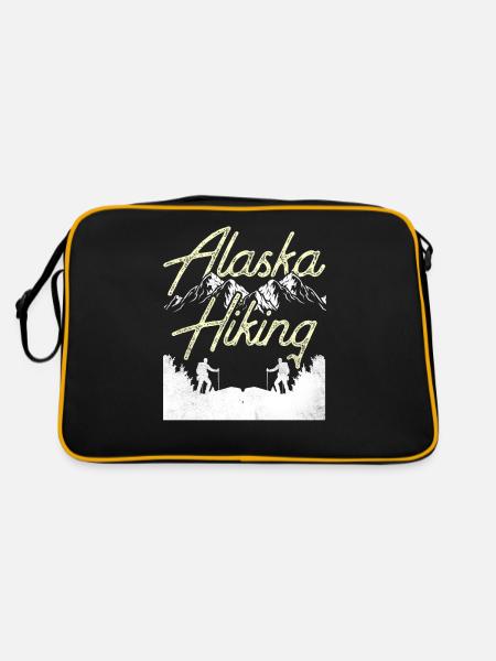 Alaska Wandern Wanderer Wanderung Natur - Retro Tasche - Schwarz/Gold - Hinten