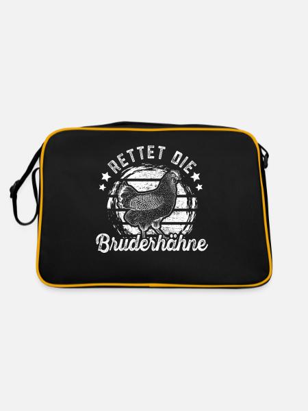 Rettet die Bruderhähne Hühner Hühnerbesitzer - Retro Tasche - Schwarz/Gold - Hinten