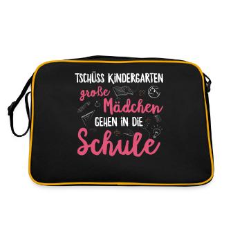 Einschulung Schulanfang Kindergarten Schulstart - Retro Tasche - Schwarz/Gold - Hinten