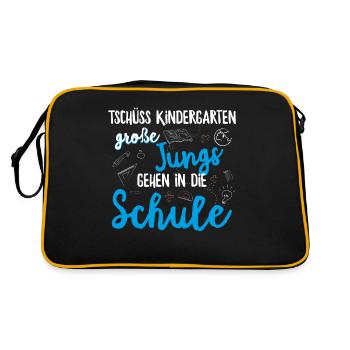 Einschulung Schulanfang Kindergarten Schulstart - Retro Tasche - Schwarz/Gold - Hinten