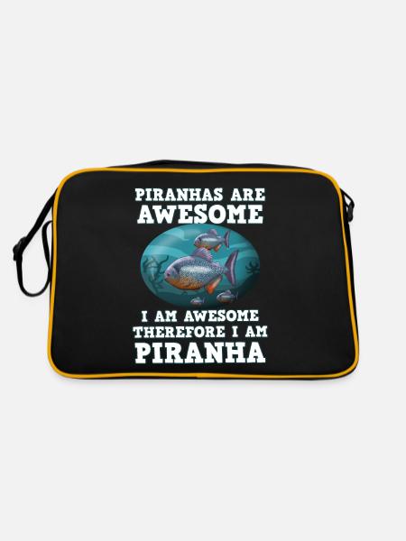 Piranha Geschenk - Retro Tasche - Schwarz/Gold - Hinten