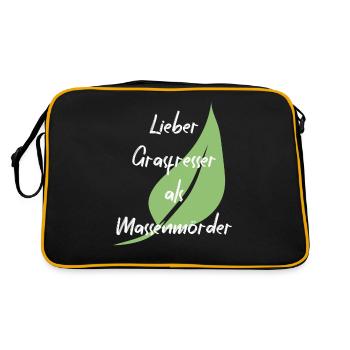 Vegan Veganer Tierschutz Vegetarier Vegetarisch - Retro Tasche - Schwarz/Gold - Hinten