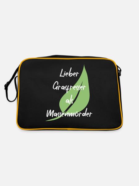 Vegan Veganer Tierschutz Vegetarier Vegetarisch - Retro Tasche - Schwarz/Gold - Hinten