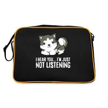 Husky Hund Ich höre dich, ich höre nur nicht zu - Retro Tasche - Schwarz/Gold - Hinten