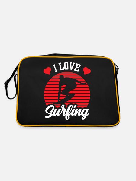 I love Surfing Surfer Surfboard - Retro Bag - black/gold - Back