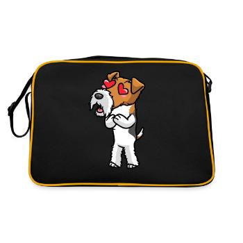 Foxterrier Drahthaar Hund Verliebt Emoticon - Retro Tasche - Schwarz/Gold - Hinten