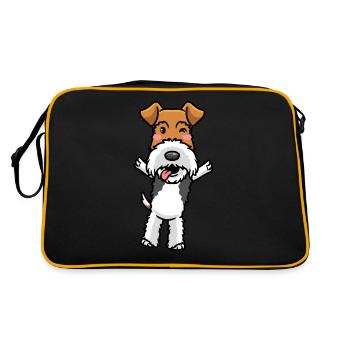 Foxterrier Drahthaar Hund Emoticon Hunde - Retro Tasche - Schwarz/Gold - Hinten