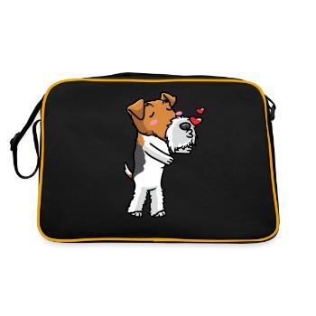 Foxterrier Drahthaar Hund Küsse Emoticon - Retro Tasche - Schwarz/Gold - Hinten