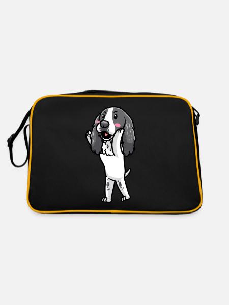 English Springer Spaniel Hund Emoticon Hunde - Retro Tasche - Schwarz/Gold - Hinten