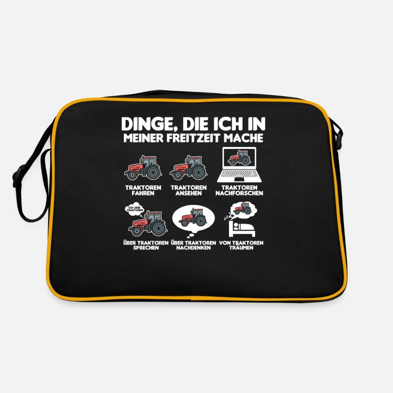 Traktor Trecker Bauer Freizeit Dinge als Landwirt - Retro Tasche - Schwarz/Gold