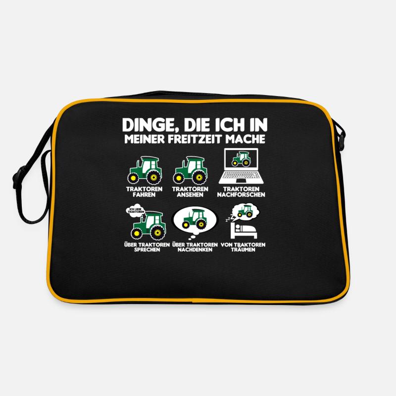 Traktor Trecker Bauer Freizeit Dinge als Landwirt - Retro Tasche - Schwarz/Gold
