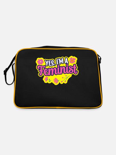 Ja Ich Bin Ein Feminist Feminismus Feministisch - Retro Tasche - Schwarz/Gold - Hinten