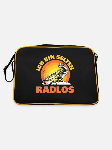 Ich bin selten Radlos für Fahrrad Liebhaber - Retro Tasche - Schwarz/Gold - Hinten