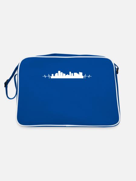 Atlantic Herzlinie Puls Herzschlag Liebe Skyline - Retro Tasche - Blau/Weiß - Hinten
