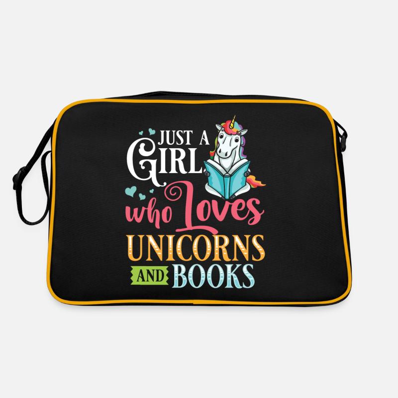 Einhorn Buch Lesen Leser Lustiges Bücher - Retro Tasche - Schwarz/Gold