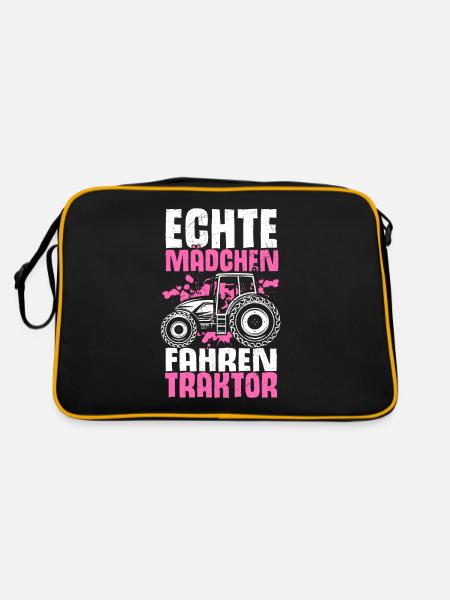 Echte Mädchen Fahren Traktor Geschenk Trecker Land - Retro Tasche - Schwarz/Gold