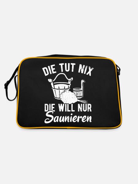 Sauna Wellness Saunagänger Finnische Sauna Spruch - Retro Tasche - Schwarz/Gold - Hinten