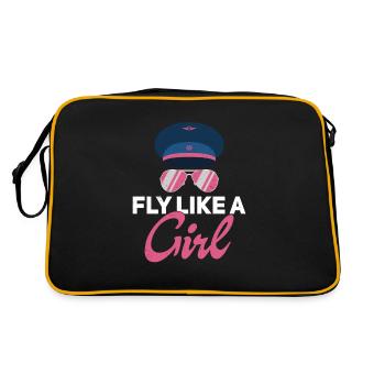Fly Like A Girl Lustiger Pilotenhut für Kapitän - Retro Tasche - Schwarz/Gold - Hinten