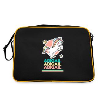 Abigail Vorname Namensgeschenk Süßes Einhorn - Retro Tasche - Schwarz/Gold - Hinten