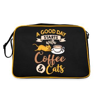 Kaffee Katze Maschine Kätzchen Tasse Bohnen - Retro Tasche - Schwarz/Gold - Hinten