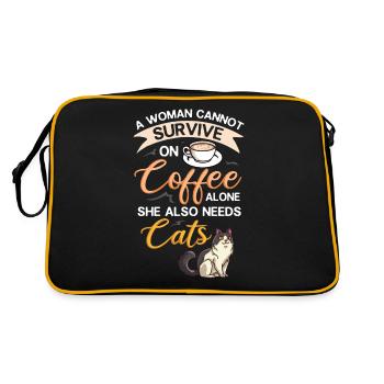 Kaffee Katze Maschine Kätzchen Tasse Bohnen - Retro Tasche - Schwarz/Gold - Hinten
