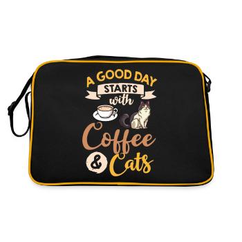 Kaffee Katze Maschine Kätzchen Tasse Bohnen - Retro Tasche - Schwarz/Gold - Hinten