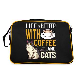 Kaffee Katze Maschine Kätzchen Tasse Bohnen - Retro Tasche - Schwarz/Gold - Hinten