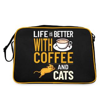 Kaffee Katze Maschine Kätzchen Tasse Bohnen - Retro Tasche - Schwarz/Gold - Hinten