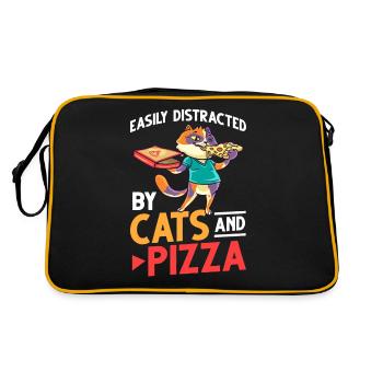 Pizza Katze Essen Pizzeria Italienisch Kätzchen - Retro Tasche - Schwarz/Gold - Hinten