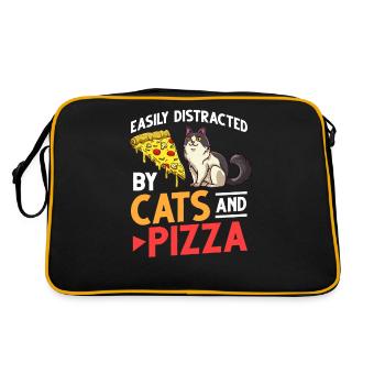 Pizza Katze Essen Pizzeria Italienisch Kätzchen - Retro Tasche - Schwarz/Gold - Hinten
