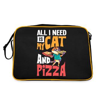 Pizza Katze Essen Pizzeria Italienisch Kätzchen - Retro Tasche - Schwarz/Gold - Hinten