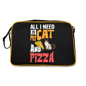 Pizza Katze Essen Pizzeria Italienisch Kätzchen - Retro Tasche - Schwarz/Gold - Hinten