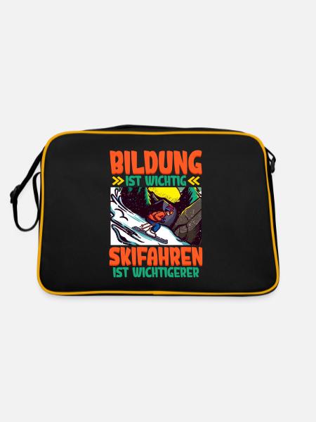 Bildung Ist Wichtig Skifahren Ist Wichtiger - Retro Tasche - Schwarz/Gold - Hinten