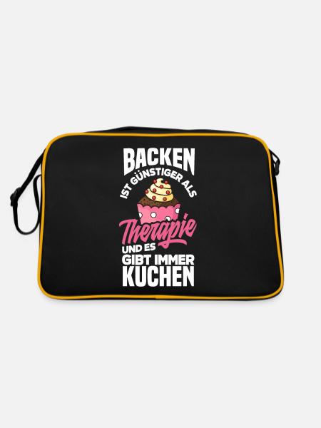 Backen Ist Günstiger Als Therapie Lustiges Backen - Retro Tasche - Schwarz/Gold - Hinten
