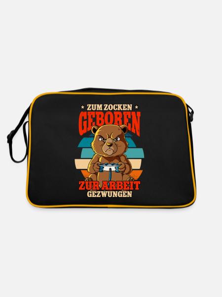 Zum Zocken Geboren Zum Arbeiten Gezwungen - Retro Tasche - Schwarz/Gold - Hinten