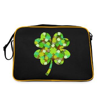 Clover Shamrock Built Of Little Shamrocks St. - Retro Tasche - Schwarz/Gold - Hinten