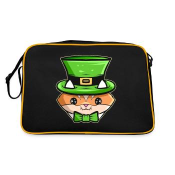 Kawaii Kat With Green Hat And Bow For St. - Retro Tasche - Schwarz/Gold - Hinten