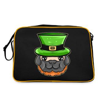 Kawaii Pug With Red Beard And Green Hat For St. - Retro Bag - black/gold - Back