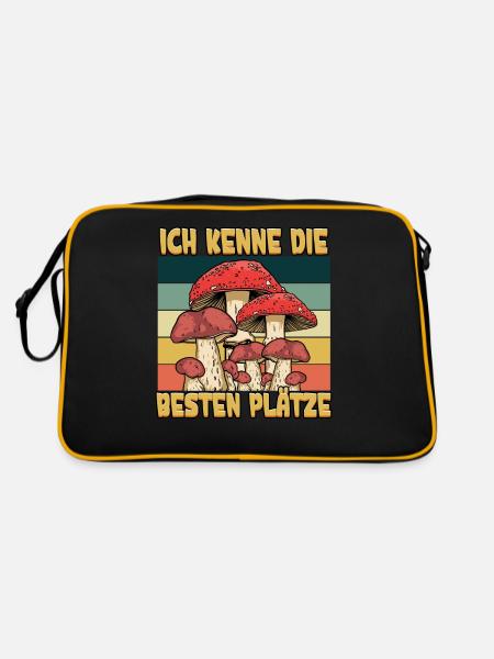 Pilzsammler Pilz Sucher - Retro Tasche - Schwarz/Gold - Hinten