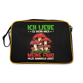 Pilzsammler Pilz Sucher - Retro Tasche - Schwarz/Gold - Hinten