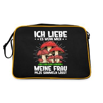 Pilzsammler Pilz Sucher - Retro Tasche - Schwarz/Gold - Hinten