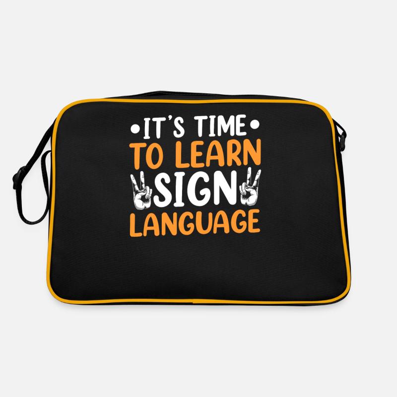 Es Ist Zeit Gebärdensprache Zu Lernen Gebärden Retro Tasche