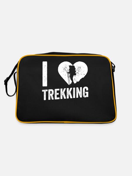 Ich Liebe Trekking Wanderung Wandern Wanderer - Retro Tasche - Schwarz/Gold - Hinten