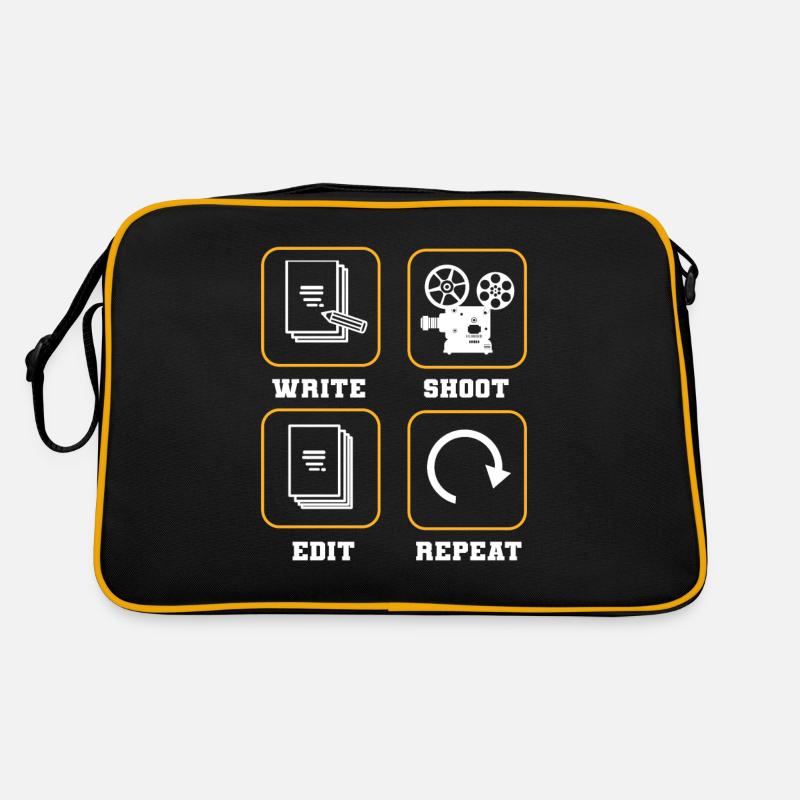 Write Shoot Edit Repeat Filmmaker Director Retro Tasche