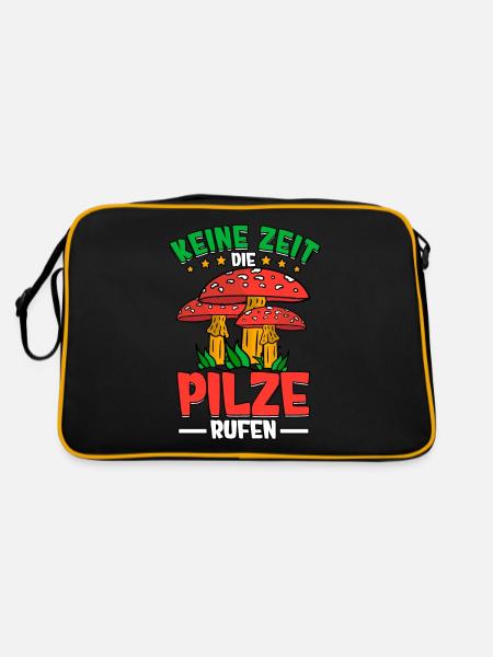 Pilzsammler Pilz Sucher - Retro Tasche - Schwarz/Gold - Hinten